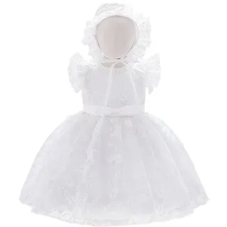 Lito Angels Baby Mädchen Taufkleid, Weiß, 24 Monate | Blumenstickerei, Spitzenrüschen, mehrlagiger Rock, Taufhaube, Taufkleid für die Taufzeremonie - 6-12 Monate