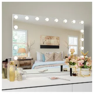 FENCHILIN - Hollywood Spiegel Schminkspiegel mit Beleuchtung 18 Glühbirnen Großer Hollywood Spiegel mit Beleuchtung 3 Farbbeleuchtungsmodi 80cm x 58cm