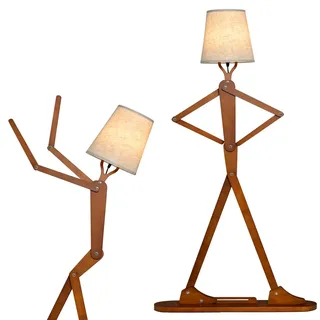 Goplus 160 cm Stehlampe aus Holz, Standleuchte mit verstellbaren Gelenken, mit USB-Ladeanschlüsse, Lampenfassung E27, Stehleuchte für Wohnzimmer, Schlafzimmer