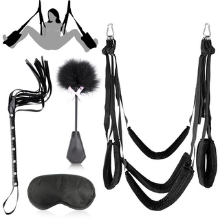 Liebesschaukel Sexschaukel Tür und für die Decke,Liebesschaukeln 4er Set,Liebesschaukel Sex Möbel mit 5 Extra Breite Polstern,Peitsche,Augenmaske,Federkitzler,Sex Swing Belastbar Bis 100kg (Schwarz)