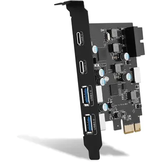 USB 3.0 PCIE Karte 6 Ports, PCI-E Karte auf USB 3.0 Typ C (2), Typ A (2) 19 Pin Anschluss Type E(A-Key)PCI Express Erweiterungskarte für Desktop PC Window