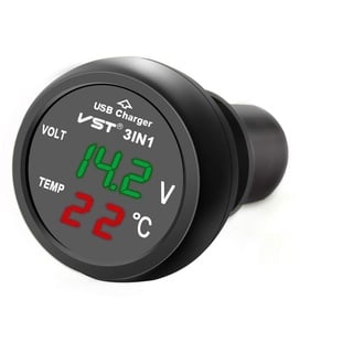 Hoembpn 3 in 1 USB-Ladegerät für Auto, Motorrad, Spannungsanzeige Voltmeter mit digitaler LED-Anzeige, wasserdicht, Ladegerät/Thermometer 12 V-24 V