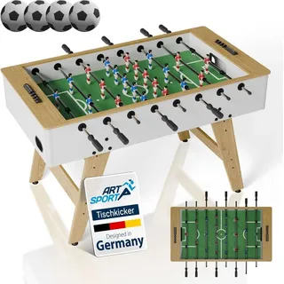 ArtSport Tischkicker ProKick - MDF-Kickertisch mit Torzähler & Anti-Rutsch-Griffen – Weiß/ Natur