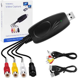 TCNEWCL Video Capture Card USB 2.0 Video Grabber Überträgt Hi8 VHS auf Digital DVD für Windows 10/Mac, mit AV-Verlängerungskabel, EIN-Knopf-Videorecorder-Bearbeiten, Speichern und auf DVD Brennen