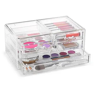 Kigima Make Up Organizer mit Schublade – Praktischer Kosmetik Organizer für Schminktisch mit 4 Schuhbladen – Stilvoller Schminkorganizer für Kosmetik Aufbewahrung – 25 x 16 x 11,5 cm