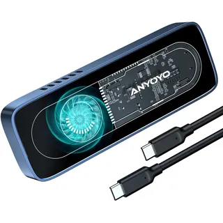 NVMe Gehäuse mit Lüfter, ANYOYO M2 SSD Gehäuse 10 Gbit/s USB 3.2 Gen 2 SSD Gehäuse, SSD Case für NVMe PCIe M-Key /B+M Key, SSD Adapter unterstützt 2280/2260/2242/2230(UNTERSTÜTZT Keine SATA-SSD)