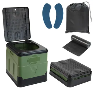 Montafox Faltbare Campingtoilette max 150 kg Mobile Toilette WC Klapptoilette Trockentrenntoilette 12 Toilettenbeuteln, Farbe: grün/schwarz