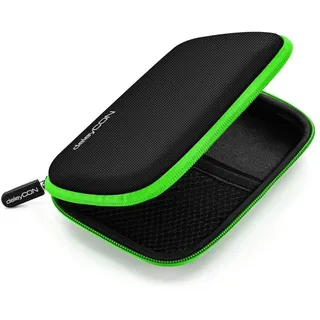 deleyCON Festplattentasche Festplatten Case HDD Case - für 2,5 Zoll Festplatten und SSD - Robust & Stoßsicher - 2 Innenfächer Netztaschen - Schwarz/Grün