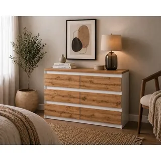 MRBLS_HOME Kommode mit 6 Schubladen - Holz Sideboard 100 x 71,5 x 33,5 cm (B/H/T) - Schmale Kommode für Schlafzimmer & Flur - Regal mit Schubladen - Schrank mit Schubladen (Weiß Matt - Wotan)