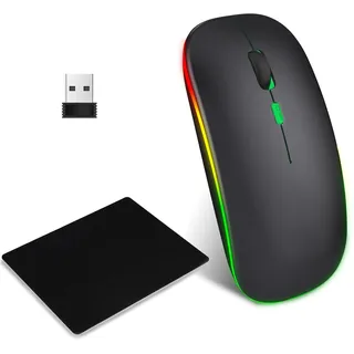 EasyULT Kabellose Maus, 2,4 GHz USB Leise Funkmaus, Bluetooth 5.1 Wiederaufladbare, 800-1200-1600 DPI Einstellbar Optical Tracking, Schlanke Maus mit Mauspad für Laptop, PC, Mac, Android - Schwarz