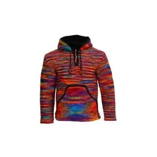 Kunst und Magie Baja Kapuzenpullover, Regenbogen, Wolle mit Fleecefutter, Unisex Damen Herren Winter Strickjacke Hoodie (DE/NL/SE/PL, Alphanumerisch, M, Regular, Regular, Rainbow) - M