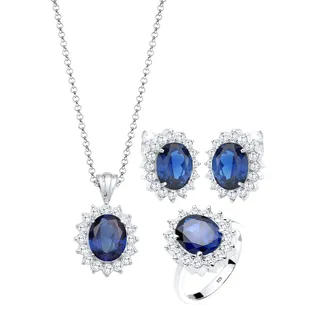 Elli Elli Schmuckset Saphirblau Zirkonia 925 Silber Ketten   Damen