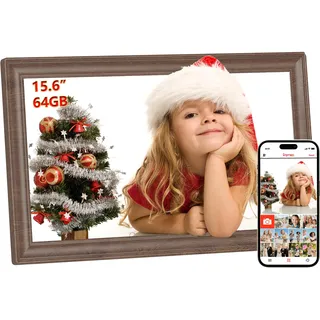 64GB FRAMEO 15,6 Zoll Digitaler Bilderrahmen -1920 * 1081P FHD IPS Touchscreen Digitale Bilderrahmen, Auto Rotation Elektronischer Fotorahmen, Teilen Sie Fotos/Videos Sofort