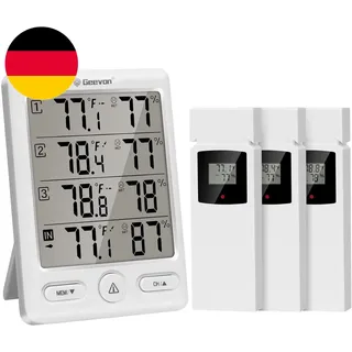 Geevon Funk Thermometer Innen Außen Mit 3 Fernsensoren, Thermometer Hygrometer F