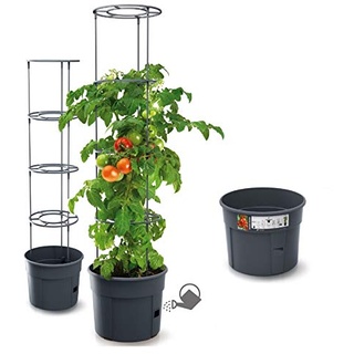 rgvertrieb Blumentopf Tomatentopf Topf für Tomatenpflanzen 28L Tomatenzüchter Gesamthöhe 153cm Pflanzen-Aufzucht-Turm mit Rankhilfe Rangitter (Ø 400)