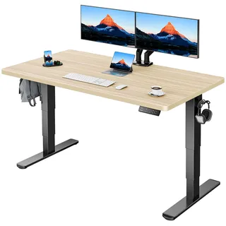HUANUO Höhenverstellbarer Schreibtisch 140 x 70 cm Elektrisch Schreibtisch Höhenverstellbar 60-125cm, 3 Stufen-Beine-Design mit 120kg Tragfähigkeit & 2-Motor