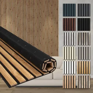 HEXIM Akustikpaneele 278x60cm Holz Comfort - flexible Holzpaneele Platten Lamellenwand flexibel MDF Wandpaneele TV Wandverkleidung Holzwand Deko braun (1.67m2 Pecan)