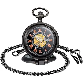 SUPBRO Damen Herren Taschenuhr Analog Mechanische Kettenuhr Uhr Pocket Watch mit Halskette Pullover Kette schwarz