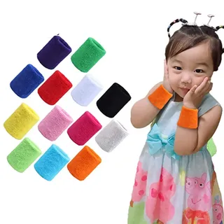 Egurs 12 Stück Kinder Schweißbänder für Handgelenk,Baumwolle,8.5 * 5cm | 6.5 * 5cm Farbenfrohe Armbänder, Weiche Baumwolle, angenehmes Tragegefühl für Fußball Turnen Schule und Freizeit