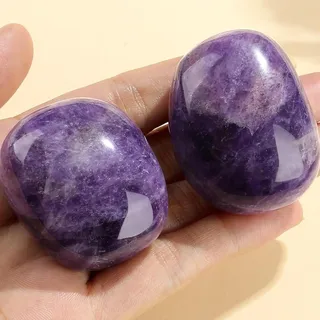 QINJIEJIE Amethyst natürliche Edelsteine Handschmeichler Groß Stein Heilkristall Amethyst Glatter Kristalle Steine 2 Stück Polierte Sorgenstein Trommelsteine Reiki Meditation