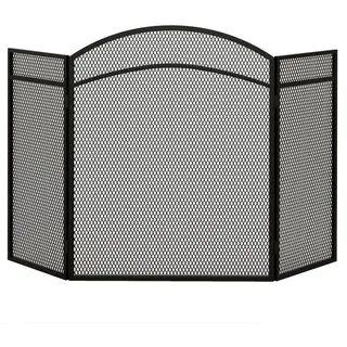 Homcom Kaminschutzgitter, Klappbares Kamingitter mit 3 Paneelen, Ofenschutzgitter, für Wohnzimmer, Metall, 96 x 60 cm, Schwarz