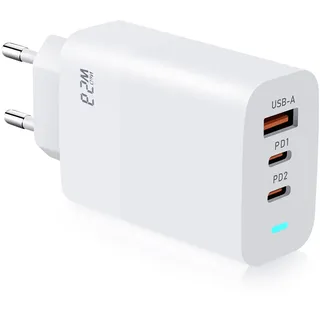 USB C Ladegerät 65W USB C Adapter, 3 Port USB C Netzteil PD Charger Schnellladegerät USB C, GaN Tech Schnellladegerät für iPhone 16/16 Pro/15, MacBook Pro/Air,Galaxy S24 Ultra/S23, iPad Pro, Pixel