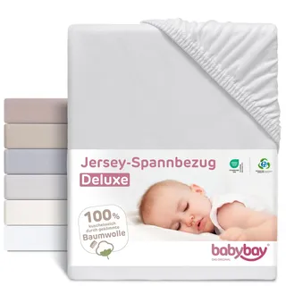 babybay Spannbetttuch Deluxe aus Jersey für Beistellbett Maxi, Midi, Boxspring, Comfort, Comfort Plus, 89 x 50 cm - zartgrau,