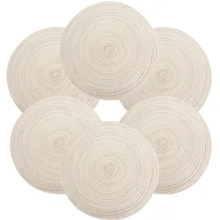 6 Set Gewebte Tischsets Hitzebeständige rutschfest Rund37*37 cm(Beige)