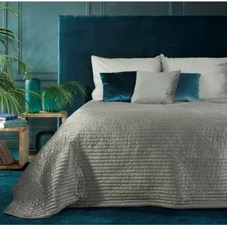Eurofirany Tagesdecke Exklusive Samt-Tagesdecke 220x240, elegantes Design in Grau silberfarben