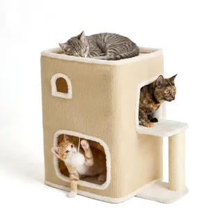 Relaxdays Katzenhaus 2-stöckig 58 x 57,5 x 35 cm Beige