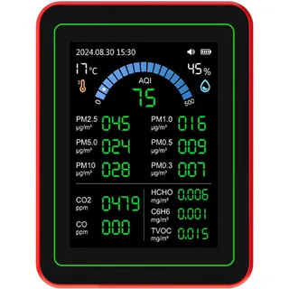 Luftqualität Messer 18 in 1 CO2 TVOC HCHO PM 2.5 PM10 Temp Feuchter Detect Tester für den Innenbereich Batterie Betriebener Daten Speicher Schwarz