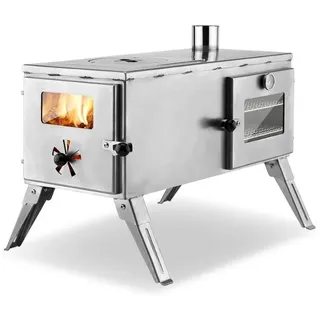 ECOfoxx Grillkamin Kurt, Outdoor-Küchenherd aus Edelstahl, Holzbackofen, Gartenofen silberfarben