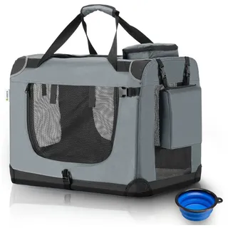 Juskys Hundetransportbox XL faltbar 56 x 81 x 58 cm Grau