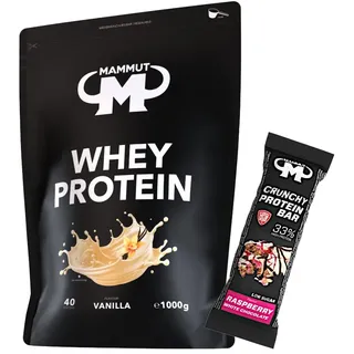 1kg Mammut Whey Protein Eiweißshake - Set (Vanille + Protein Bar (Raspberry))