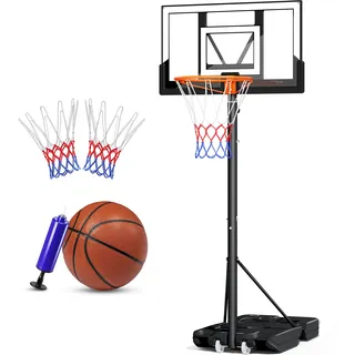 Basketballkorb Outdoor,Basketball Korb 100-305cm Höhenverstellbar,Basketballkörbe mit Ständer, Bruchsichere Rückwand, 2 Wetterfest Netz,für Kinder (Schwarz inkl. Ball)