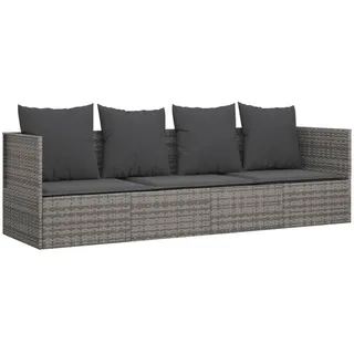 vidaXL Outdoor Loungebett, Verstellbar Gartensofa mit Kissen, Sonnenliege mit Stahlrahmen, Relaxliege Lounge Sofa, Grau Poly Rattan