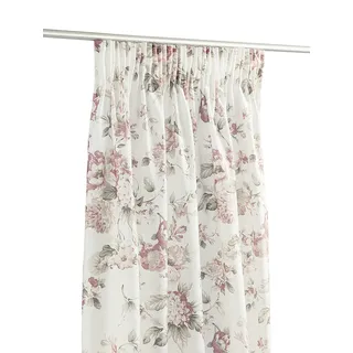 LANDKING Gardine, Vorhang, Dekoschal mit Multifunktionsband, Blumen Rosen, Blickdicht, 140 x 255 cm, Landhaus, Romantik, Polyester, Farbe rosa