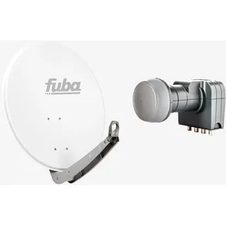 Fuba Sat Anlage 4 Teilnehmer | Satellitenschüssel Komplettset - DAA 650 W Sat-Schüssel 60x65cm Alu weiß + Fuba DEK 417 Quad LNB 4 Teilnehmer (DVB-S