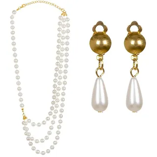 Boland 64523 - Perlen-Schmuckset, Ohrringe und Halskette, Ohrclips, Collier, 20er, Flapper, Charleston, Mode-Schmuck, Kostüm, Karneval, Mottoparty
