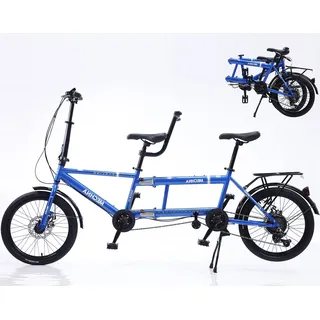 YXWJ Klassisches Tandem Fahrrad - Faltbare Adult Beach Cruiser Bike mit 7 Geschwindigkeiten, Familie 3-Säseer, Blau