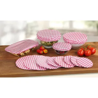 Wenko Maximex Topfhauben-Set Karo Klassik 12-teilig Abdeckhauben mit Gummizug Abdeckung Küchen Töpfe Schüsseln - Rot
