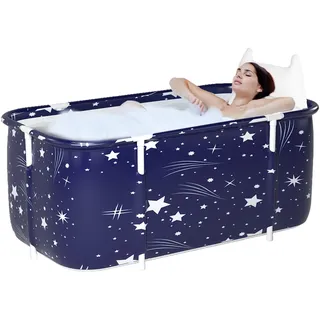 Faltbare Badewanne für Erwachsene, 132 x 68 x 47 cm, Dampfeimer für Sauna, Dusche und Eisbad, tragbar, nicht aufblasbar (blau)