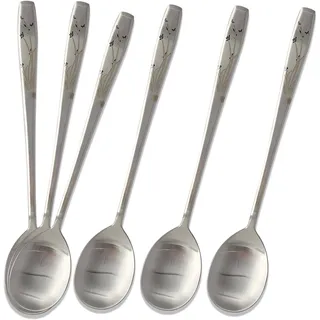 Balwoo [6 Stück] [Made in Korea] Suppenlöffel im koreanischen Stil, 21,6 cm, Premium 304 (18/10) Edelstahl, Dessertlöffel, Esslöffel, Reislöffel, Eisportionierer (Orchideenmalerei)