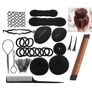 Frisurenhilfe Set mit DEUTSCHER Anleitung - Einfache Frisuren für jeden zum Nachmachen! - Frisur Hilfe Set für lange Haare mit viel Zubehör (Braun)