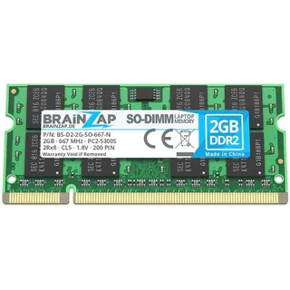 BRAINZAP 2GB DDR2 667MHz PC2-5300S-555 SO-DIMM CL5 2Rx8 1.8V Unbuffered Non-ECC RAM Arbeitsspeicher für Notebook Laptop Speichermodul Memory
