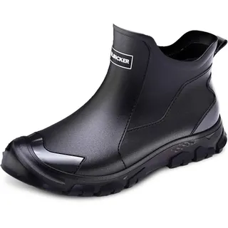 Hanraz Gummistiefeletten Damen, Gummistiefel Herren Damen Sports rutschfest Gummischuhe Regenschuhe Wasserdicht Outdoor Angelstiefel Schwarz Boots Bequem Gartenstiefel Regenstiefel - 48 EU