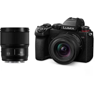 Panasonic DC-S5DWE-K Lumix S5D Full Frame Mirrorless Camera Body, 24.2MP, 4K 60P Recording, Live View Finder, Free Angle Monitor, Wi-Fi, Bluetooth, with S-R1840E 18-40mm & S-S50ME 50mm Lenses, Black