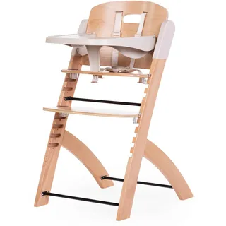 CHILDHOME, Hochstuhl für Babys, mitwachsend : von 0 Monaten bis 85KG, Inklusive Tablett, Buchenholz, Bügel, Sicherer 5-Punkt-Gurt, Unsichtbare Schrauben, Evosit Natur Beige