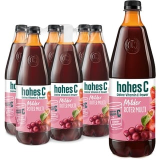 hohes C Milder Roter Multivitamin (6 x 1l), 100% Saft, Apfel, Traube, Schwarze Johannisbeere, Zitrone, 7 Vitamine, ohne Zuckerzusatz, weniger Säure, vegan, mit recyceltem PET