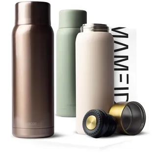 MAMEIDO Thermoskanne mit Becher 1 l aus Edelstahl, Isolierkanne bis zu 12h heiß, auslaufsichere Thermosflaschen BPA frei, Kaffee & Tee unterwegs (Rosé Quartz)